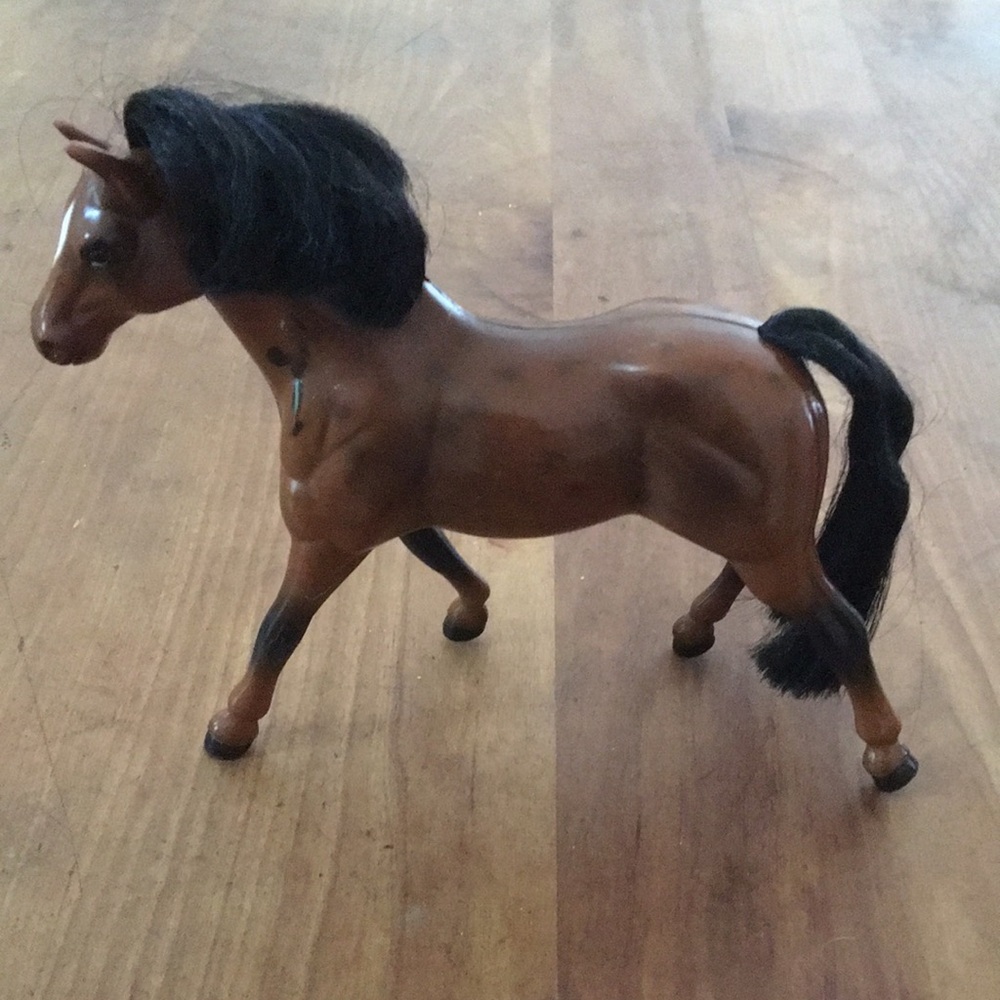 Brown Toy Horse Figure with Black Mane and Tail